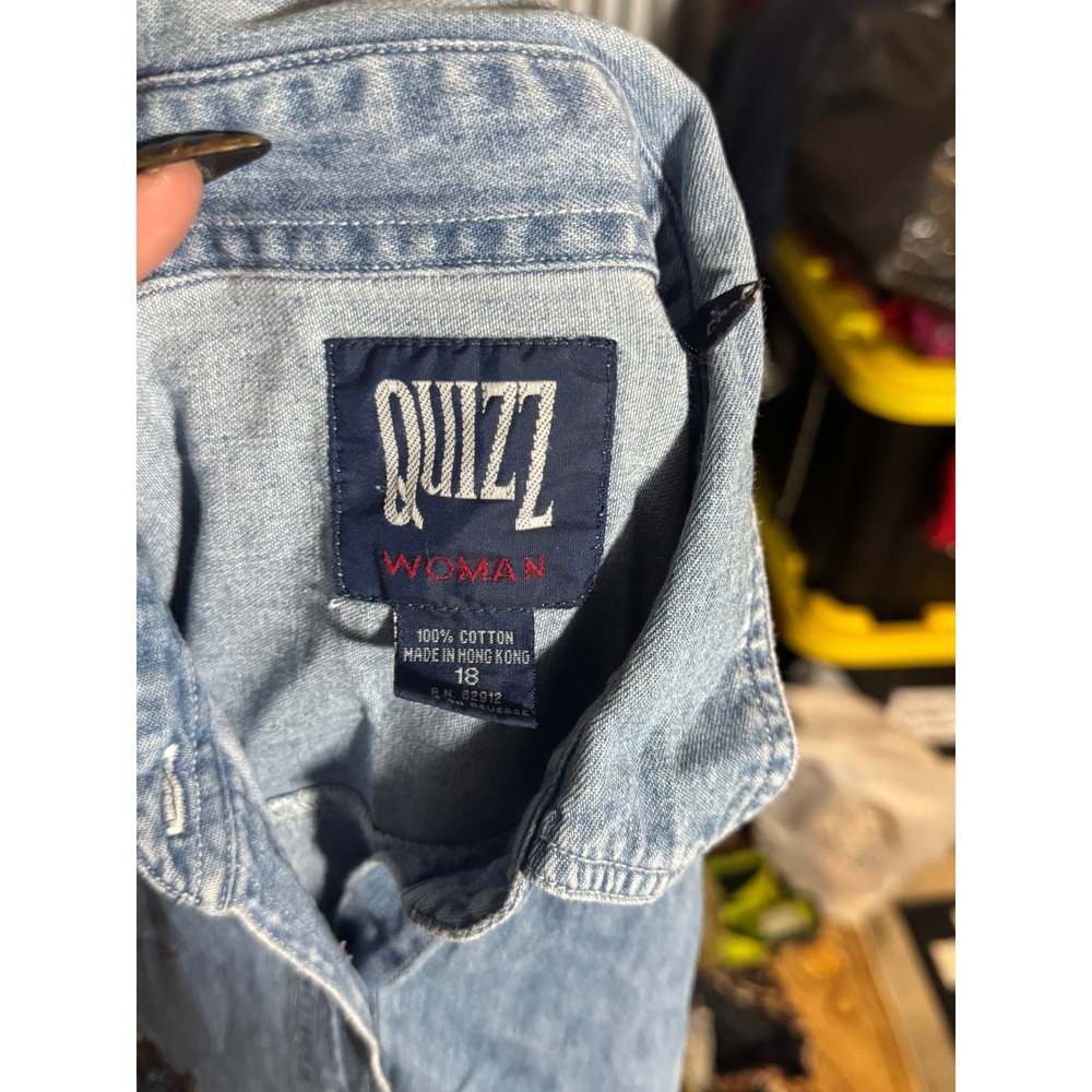 Quiz Woman Denim Shirt Long Sleeve Embroidered Novelty Button Up Size 18 - Picture 2 of 4